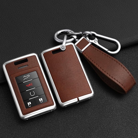 Leather Zinc Alloy Smart Key Case Holder Protector Keychain for Cadillac CTS SRX ATS ELR XTS DTS 2020 4 5 6 Button Key Fob Cover