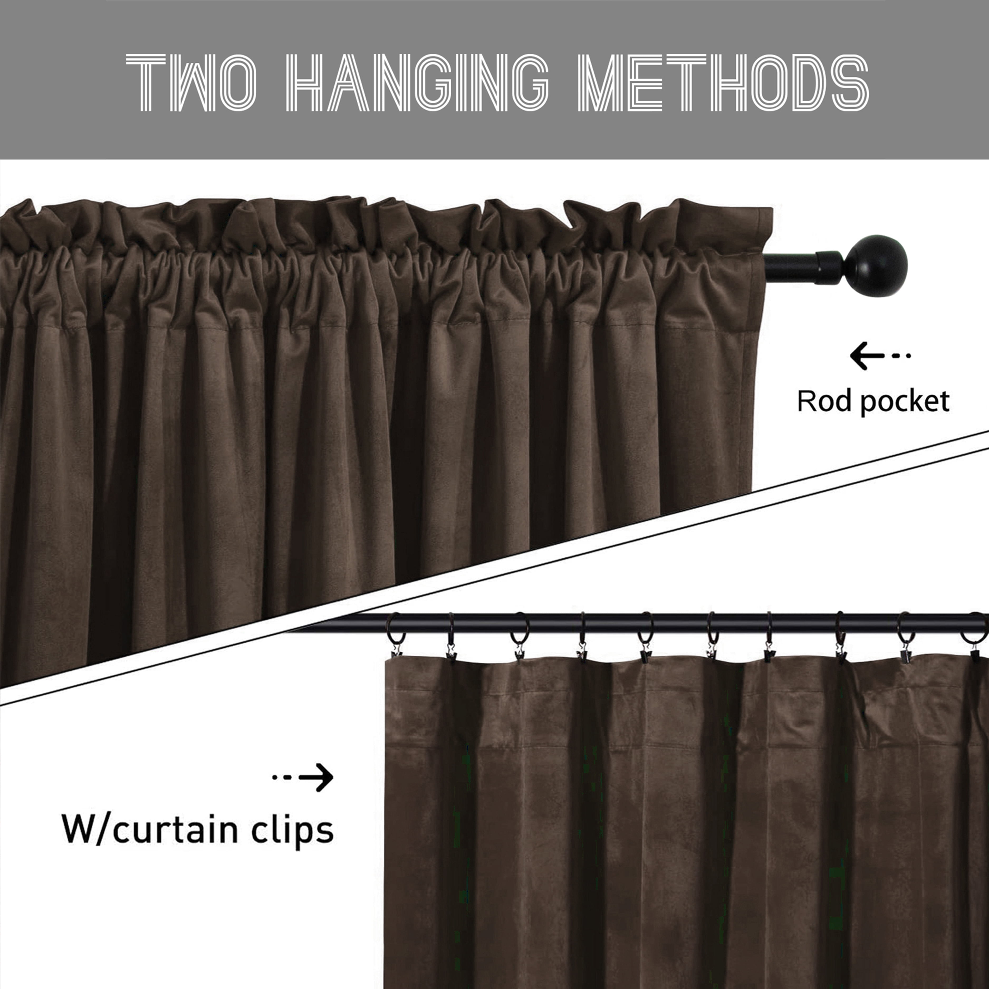 SMILETIME Brown Velvet Curtains with Rod Pocket Thermal Insulated Soft Privacy Room Darkening Velvet Drapes for Bedroom and Living Room, Set of 2 Panels, 52 x 108 Inches Long
