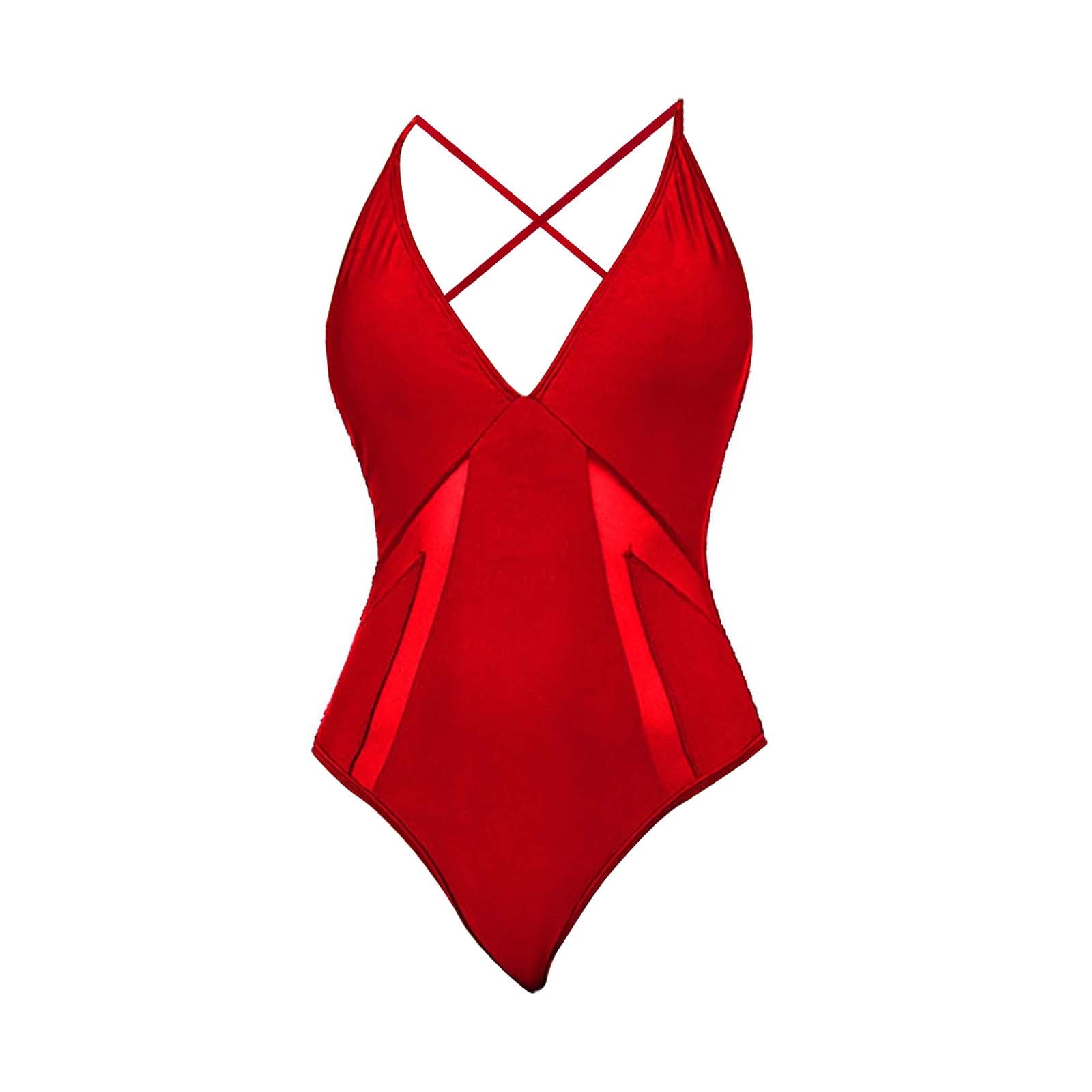 Vedolay Swimsuits For Curvy Women One Piece Crossover Swimsuit High Waisted  Tummy Control Swimwear Ruched Halter Push Up Bathing Suits for Women,Red L  