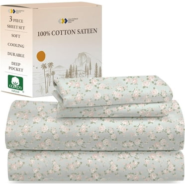 Rose Sheet Set Twin XL, 100% Cotton Deep Pocket Twin XL Sheets & Pillowcase Set - Vintage Rose