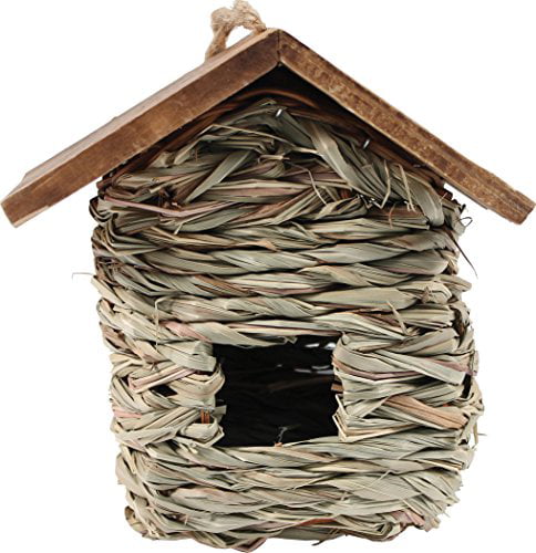 Mounting Grass Roosting Pocket w/ Cedar Roof Organic Reed Grass Winter Refuge 