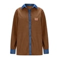 thumbnail image 6 of Long Sleeve Shirts for Women 2026 Spring Corduroy Denim Patchwork Button Down Collared Blouse Office Work Tops, 6 of 6