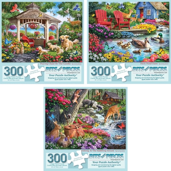 Bits and Pieces Larry Jones Animal Jigsaw Puzzle 3-Pack, 300 Large Pieces, 18" x 24"