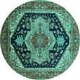 thumbnail image 1 of Ahgly Company Machine Washable Indoor Round Geometric Turquoise Blue Traditional Area Rugs, 5' Round, 1 of 4