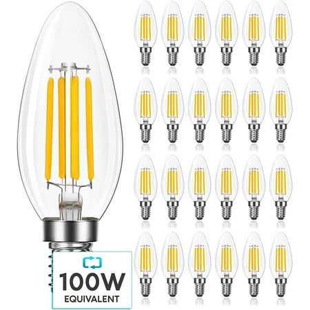 

DTLYH 24-Pack Candelabra LED Light Bulbs 100 Watt Equivalent 800 Lumens 3000K Soft White 7W B11 Dimmable Chandelier Light Bulbs Damp Rated Clear Glass Torpedo Shape UL Listed E12