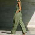 thumbnail image 6 of JULMCOMO Jumpsuits for Women One Shoulder Bow Tie Waist Vacation Summer Rompers Wide Leg Baggy Dressy Jumpsuit with Pockets Green S, 6 of 7