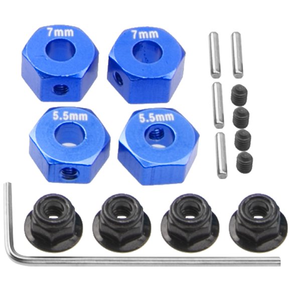 ShareGoo Aluminum 12mm Hex Wheel Hubs Hex Adapter & Flanged Lock Nuts Compatible with Traxxas 2WD Slash Rustler Stampede 1/10 RC Car (Dark Blue)