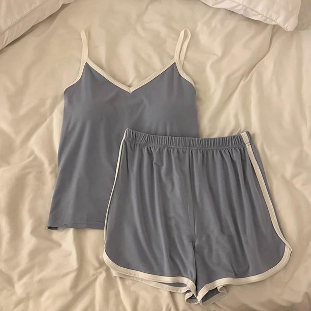 Pijamas con tirantes para mujer, ropa de dormir con almohadillas para el pecho, estilo deportivo ligero de verano, se puede usar fuera, informal, transpirable y fresco