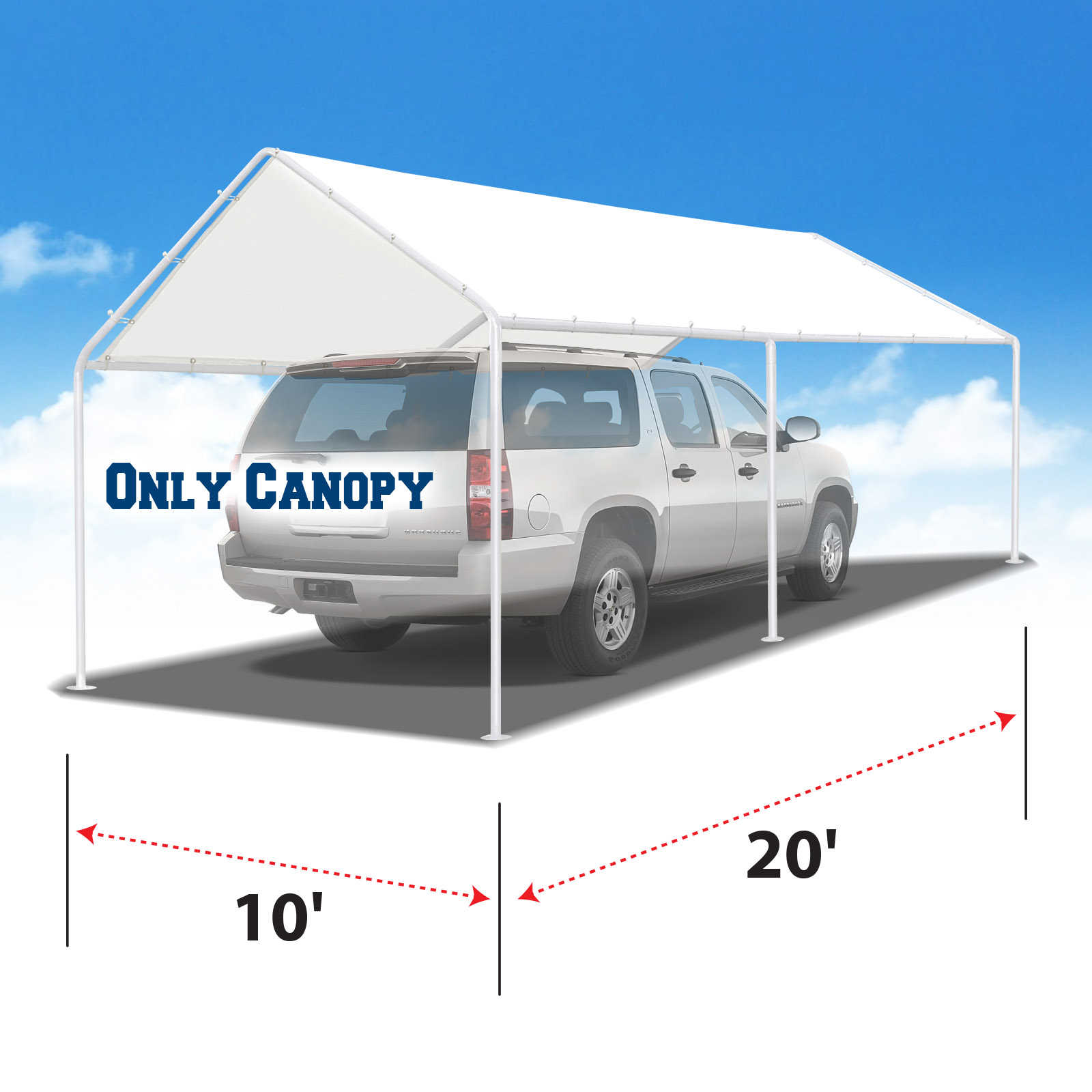 SUNNY New 10'x20' Canopy for Carport Tent Garage Tarp Top Shelter Cover w Ball Bungees (Only cover, Frame is not included )