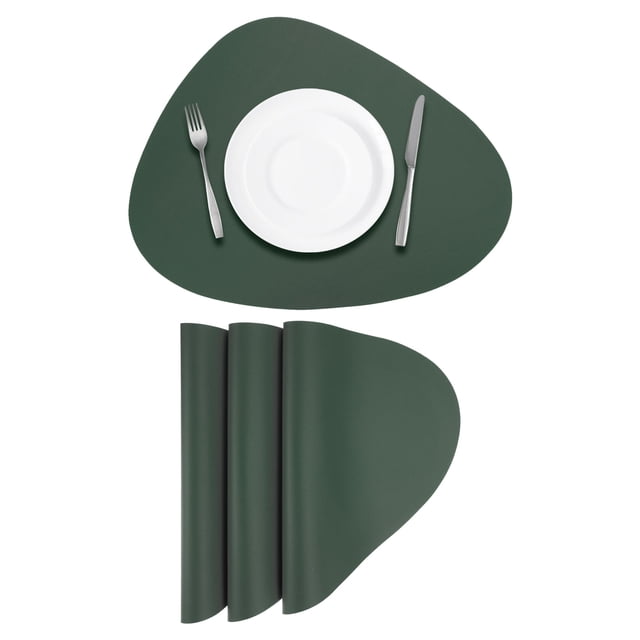 4 Pcs Manteles Individuales de Cuero Sintético para Mesa de Cena, Manteles en Forma de Gota Resistentes al Calor (Verde)