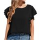 thumbnail image 2 of Pntutb Blusa de manga corta para mujer con cuello redondo, camisas casuales sólidas, blusa con volantes Pntutb Pntutb-1657, 2 of 9