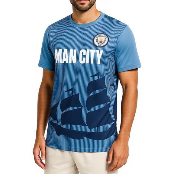 Icon Sports Manchester City FC Essential Game Day Tee - Officially Licensed Unisex Adult Short Sleeve Soccer Polyester T-Shirt Lightblue S