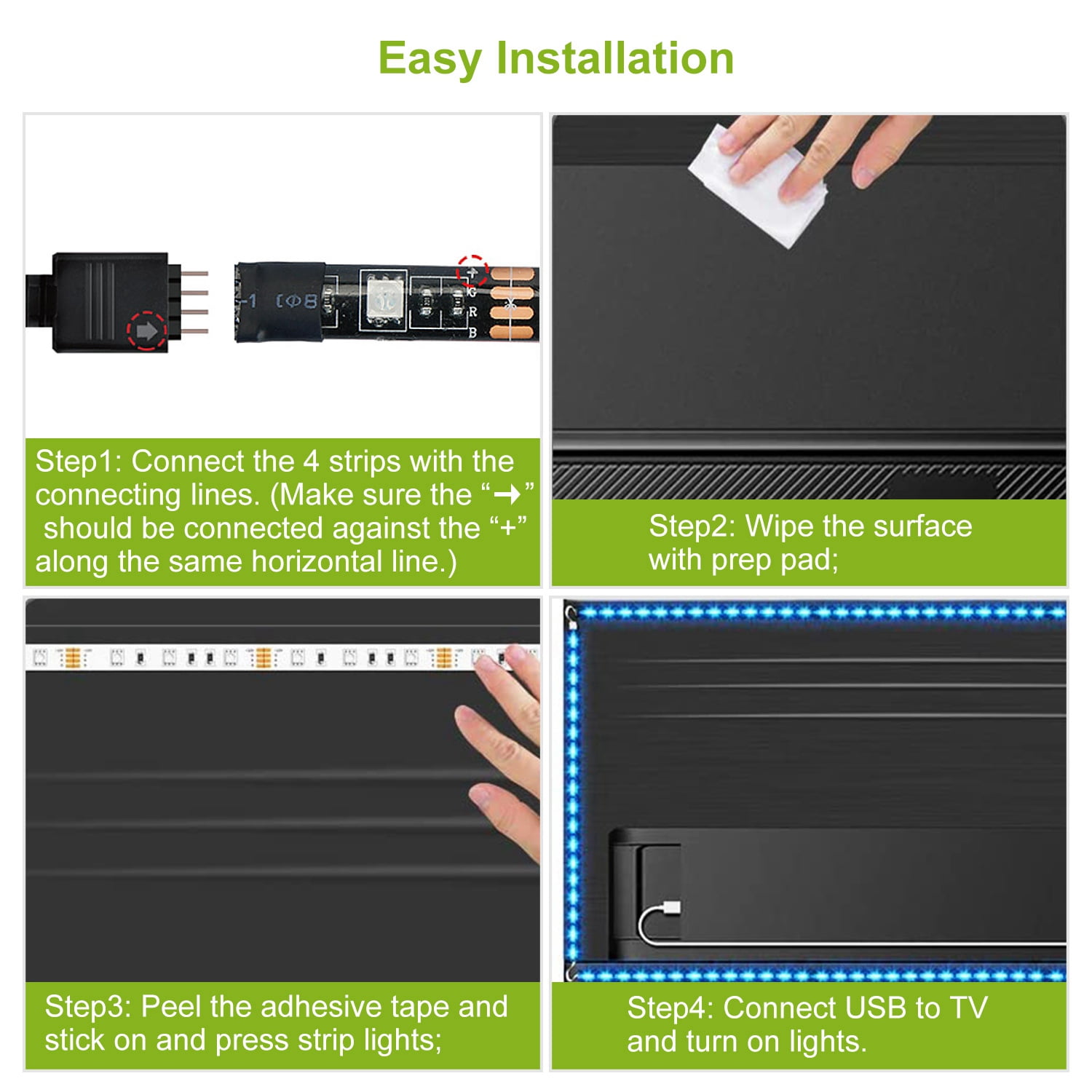 LED TV Backlight Strip Lights TeqHome 6.56ft Ambient Home Theater Light IP65 Waterproof RGB Strip Light with Remote Controller for 40-60 in TV
