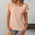 thumbnail image 2 of CAIVO Women Shirts Casual Solid Color Blouse Jacquard Hollow Short Sleeved Tops O-Neck Relaxed Fit Shirts, 2 of 7