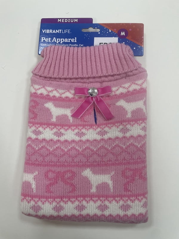Vibrant Life Holiday Fair Isle Sweater for Dogs, Pink and White, M