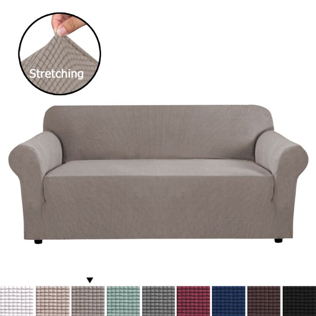 H.VERSAILTEX 1-Piece Jacquard Spandex Sofa Stretch Slipcover, Taupe