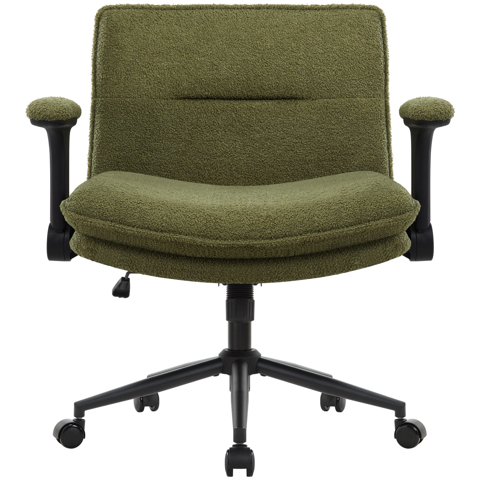 Criss Cross Chair with Wheels and Flip-Up Arms,Cross Legged Office Chair, Ergonomic Desk Chairs with Fabric Padded, Height Adjustable Wide Seat Swivel Chair for Home Office, Bedroom Vanity