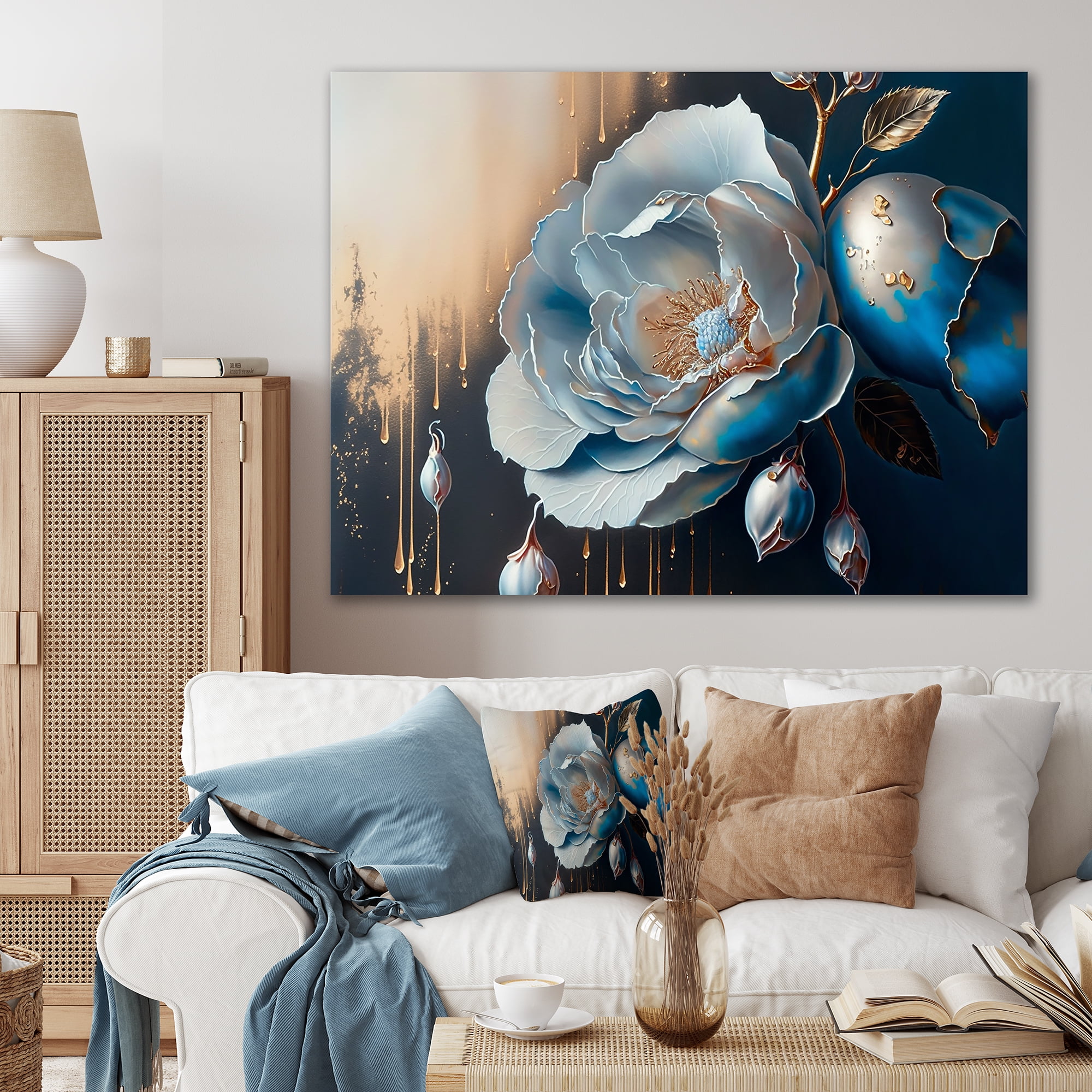 Designart Vibrant Blue Camellia Flower I Canvas Wall Art