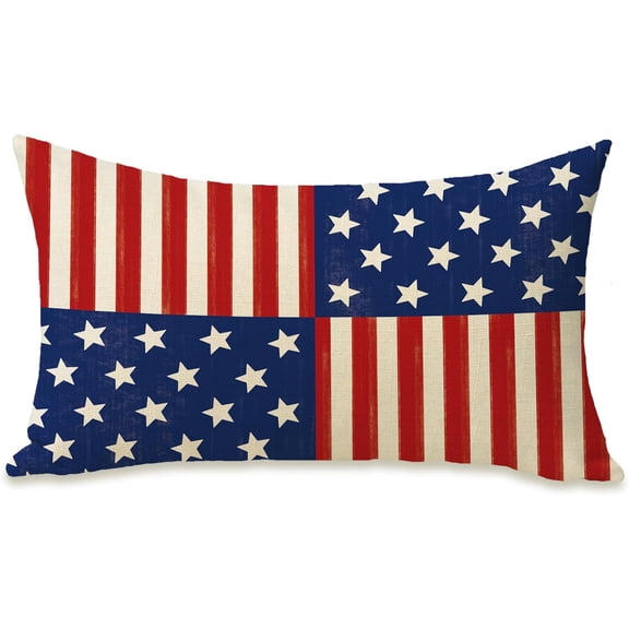 4th of July Patriotic Lumbar Decorative Rectangle Pillow Cover 12 x 20, America USA Stars Stripes Porch Patio Outdoor Pillowcase, American Independence Day Sofa Couch Cushion Case Home Decor