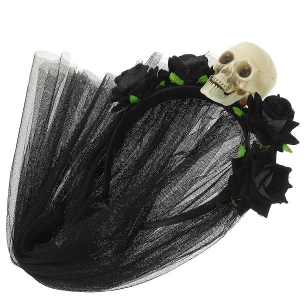 Black Skull Veil Headband for Halloween Party Costume Goth Accessories Plastic Cloth Size One Size Fits All