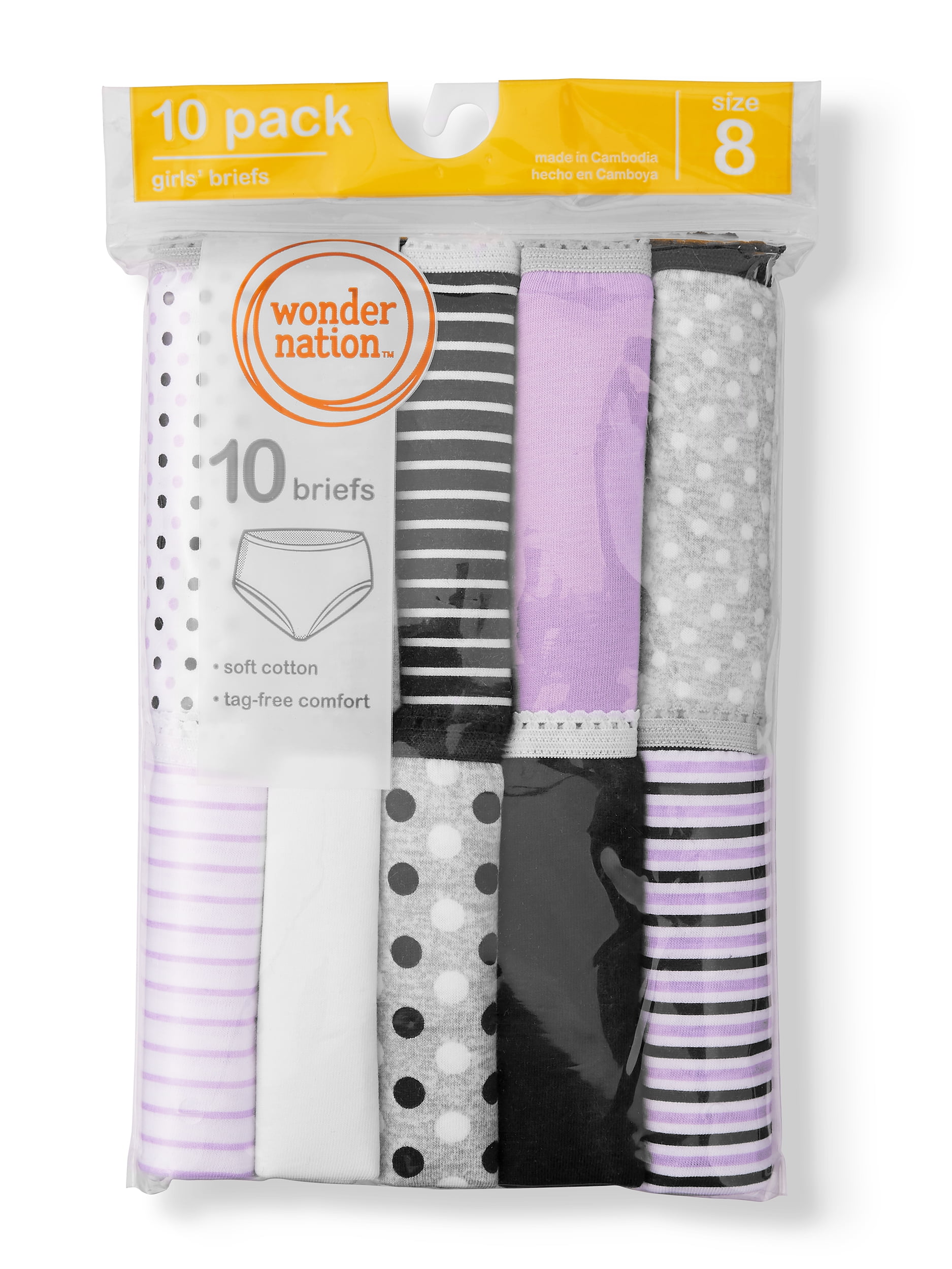 Wonder Nation Girls Brief Underwear 10-Pack, Sizes 4-16