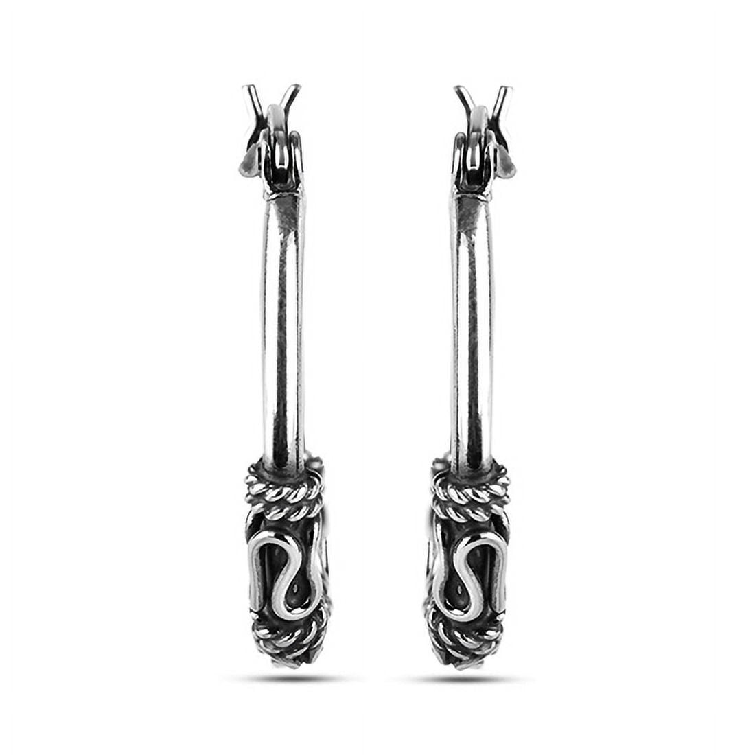 LeCalla 925 Sterling Silver Light-Weight Antique Oxidized Tribal Bali Hoop Earrings Jewelry Gifts for Women and Teen 20MM