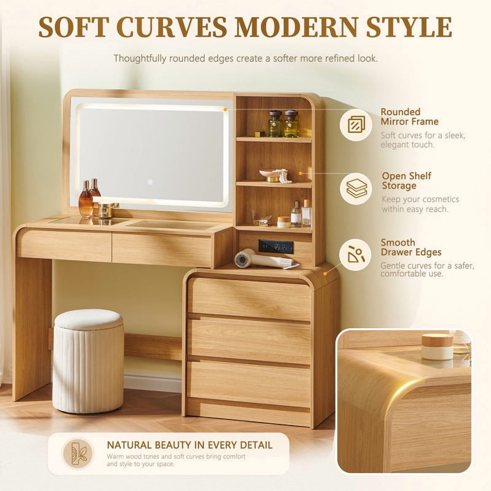 Aitjunz Modern Glass Top Vanity Desk with LED Mirror photo 6