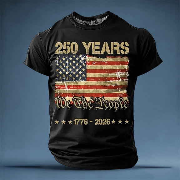 250 Anniversary USA Shirt Mens Men's Breathable Short Sleeve Casual Comfort Tee Everyday Wear 4Th of July Shirts Men Black L