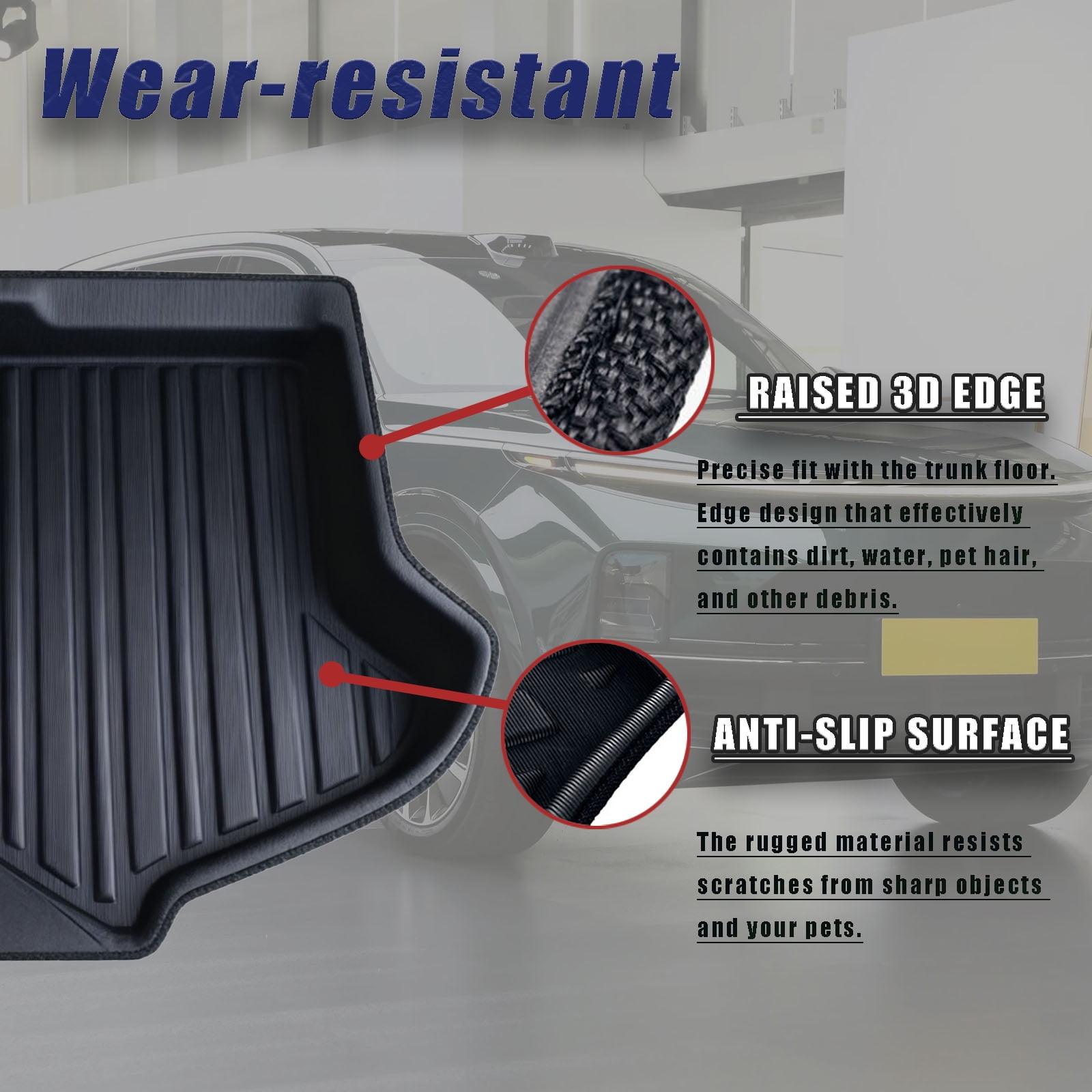 Cargo Mat Liner For Jeep Wrangler 2015 2016 2017 Accessories Interior, Custom Heavy Duty Waterproof Cargo Mats Trunk Liner, All-Weather Protection Full Coverage Trunk Cargo Liner-A-black
