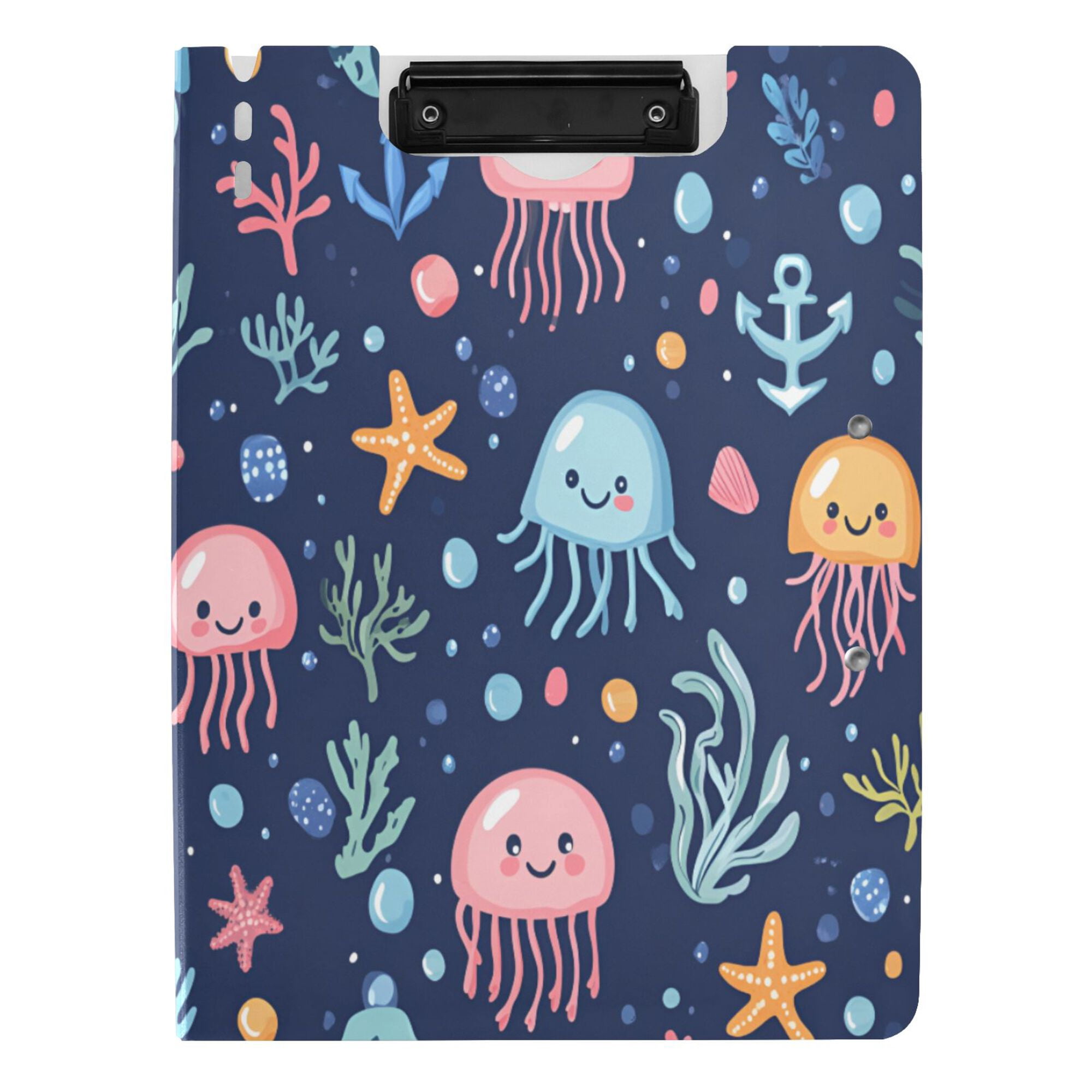 FORMRS A4 Clipboard Folder with Pen Holder Horizontal Foldable School Office Binder, Yellow Jellyfish