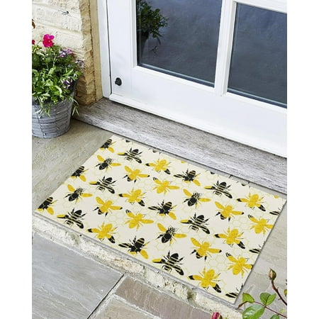 

Indoor Outdoor Mats Yellow Bee Door Mat Non-Slip Absorbent Resist Dirt Entrance Mat Washable Welcome Mats for Entryway Low-Profile Floor Mats