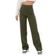 thumbnail image 1 of Pantalones Cargo rectos informales para mujer, pantalones de pierna con botón de cintura alta, pantalones elásticos de trabajo de negocios con múltiples bolsillos, 1 of 5