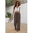 thumbnail image 3 of Wiholl Wide Leg Pants for Women Linen Pants Palazzo Drawstring Elastic Waist Trousers with Pockets Fall Beach Vacation Clothes, 3 of 8