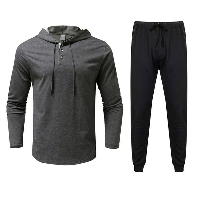 Men‘s Pure Color Lightweight Sweat Absorption Sports Long Sleeve Pullover Sweatshirt Set