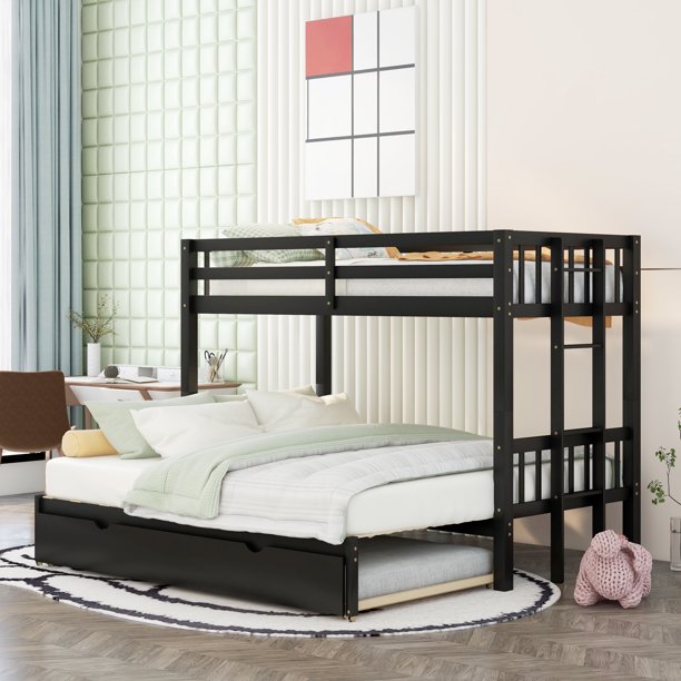 Bellemave Twin Over Twin/King Bunk Beds with Trundle, Solid Wood