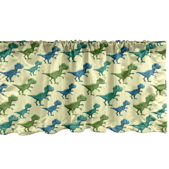 Ambesonne Animals Window Valance, Waliking Dinosaurs Patterns, 54" X 18", Yellow Multicolor