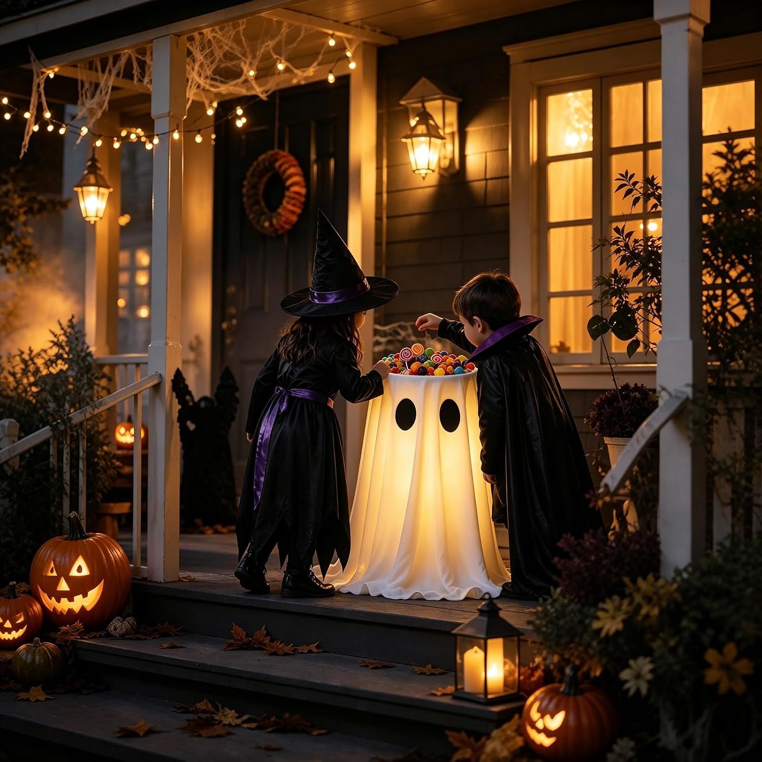 Glowing Ghost Candy Bowl Holder, 30 in LED Halloween Decoration with Remote, 8 Light Modes, USB or Battery Power, Indoor Outdoor Porch Display