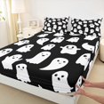 thumbnail image 3 of Homewish Cartoon Halloween Theme Twin Sheets,Cute Ghost Pattern Bedding,Black White,3 Pieces,1 Fitted Sheet and 1 Pillowcase, 3 of 6