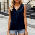 thumbnail image 2 of MIXUE Boho Tops For Women Summer Solid Color V Neck Button Sleeveless Vest T-shirts Activewear,Blue,XXL, 2 of 5