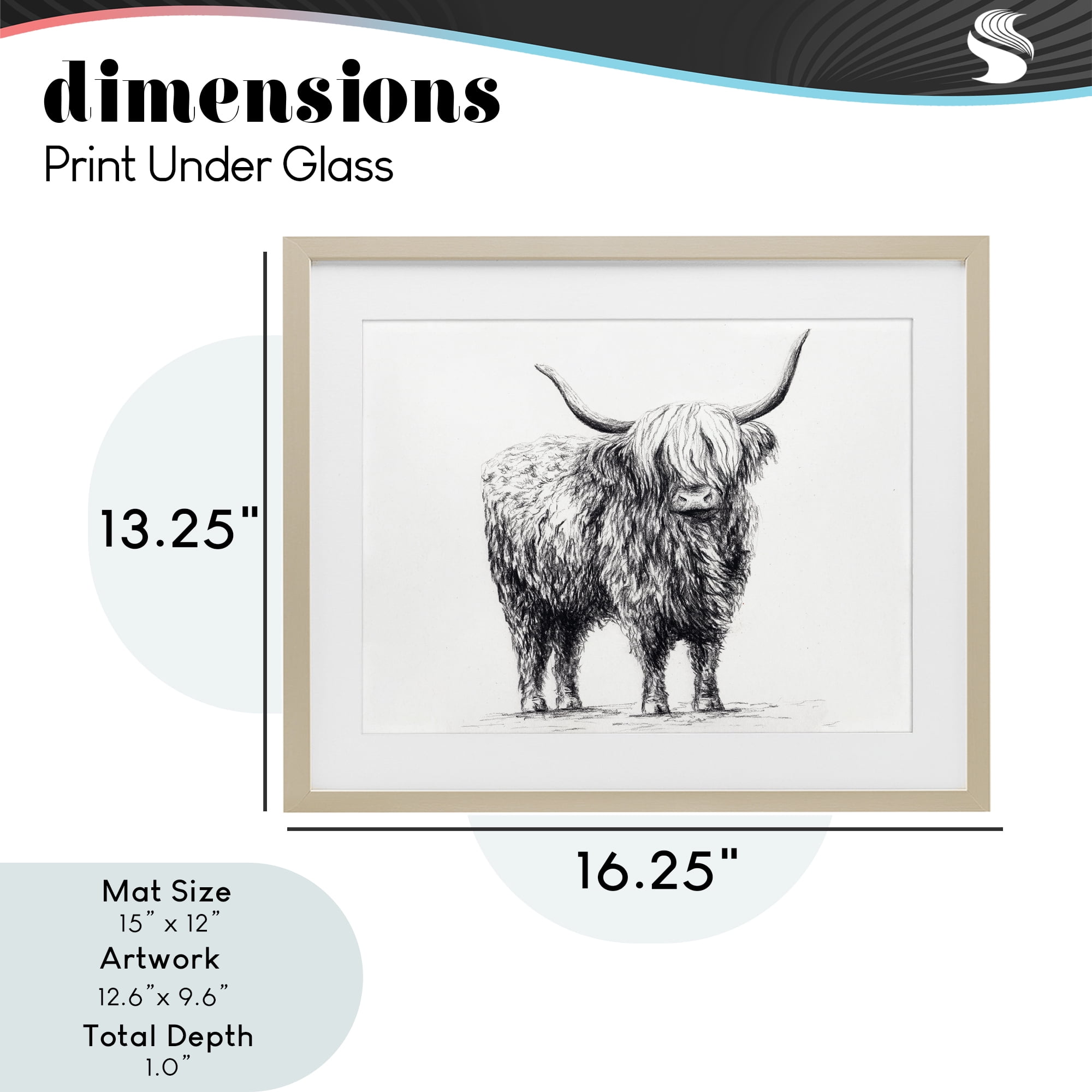 Stupell Industries Highland Cow in Charcoal Birch Framed Print Under Glass, design by Leah Noel Art
