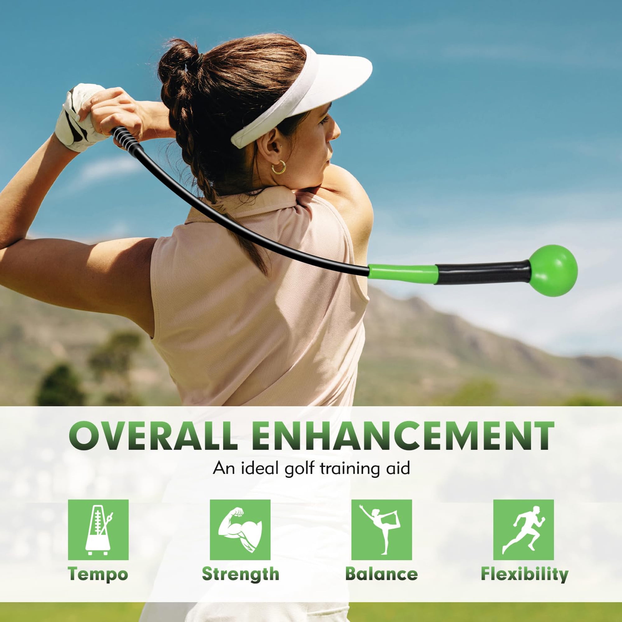 Right Handed Golf Swing Speed Trainer, Warm Up Stick with Grip Guide for Balance Tempo Strength, Weighted Golf Club for Indoor Outdoor Practice, Green
