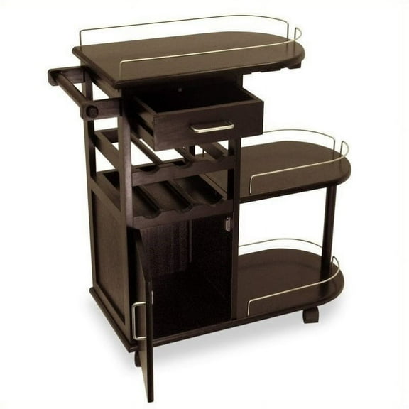 Pemberly Row Entertainment Cart in Espresso Beechwood