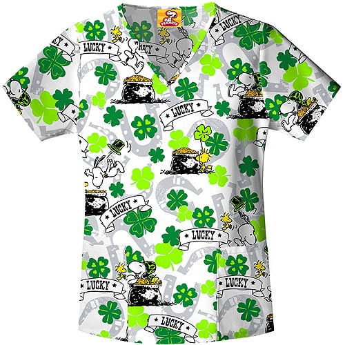 Peanuts Go Lucky Snoopy V Neck Scrub Top Walmart Com