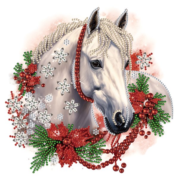 5D-Diamantgemälde zum Selbermachen, teilweise speziell geformter Bohrer, Weihnachtspferd-Set, 30 x 30 cm, Weiß