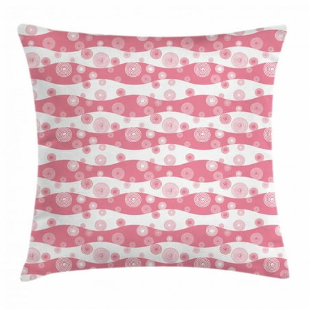 - Retro Throw Pillow Cushion Cover, Monochrome Repeating Spirals Swirls Ornament on a Wavy Stripes Background, Decorative Square Accent Pillow Case, 24 X 24 Inches, Off White and Pink, by Ambesonne