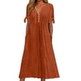 thumbnail image 1 of Vestido largo liso con cuello en V, encaje recortado y volantes para mujer - Poliéster spandex, diseño sexy y elegante, adecuado para fiestas/vacaciones, 1 of 6
