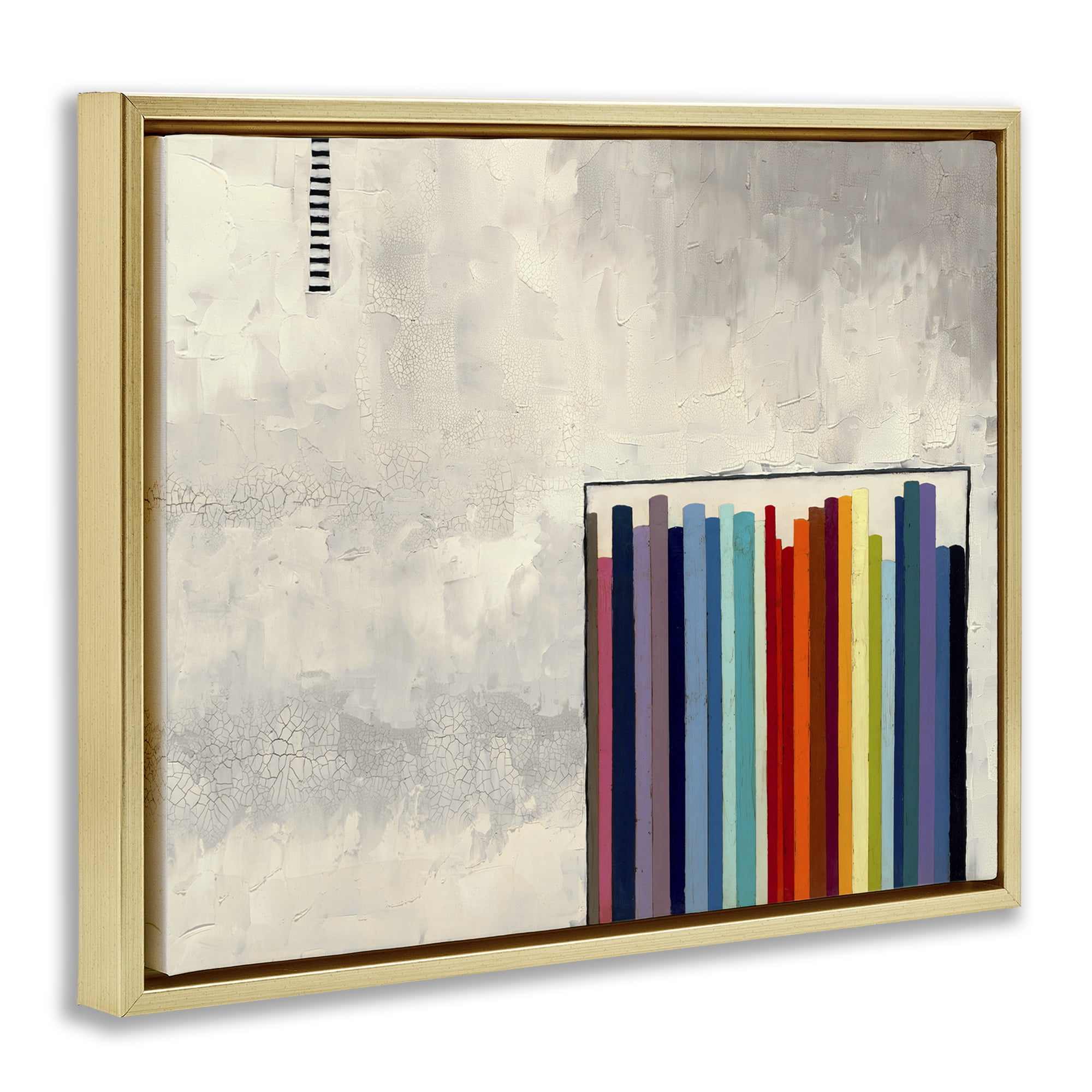 Stupell Industries Rainbow Shapes over Grey Abstract Painting Gold Floater Framed Canvas Art Print Wall Art, 31 x 25