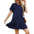 thumbnail image 6 of SHIBEVER Summer Dresses for Women Short Sleeve Ruffle Hem Smock Shirt Dress Casual Crewneck Swimming Skirts Loose Mini Dresses, 6 of 9