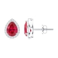 thumbnail image 3 of Rosec Jewels 5X7 MM Pear Cut Created Ruby Classic Stud Earring with Diamond Accent, 18K White Gold, 3 of 6