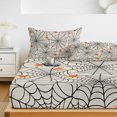 thumbnail image 6 of Cal.King Size Fitted Sheet Set - Halloween 3 Piece Bedding Sets 16" Deep Pocket Fitted Sheet with 2 Pillowcases, Black Net Classic Spiders Gingham Orange Rustic Brushed Microfiber Hotel Bed Sheets, 6 of 9